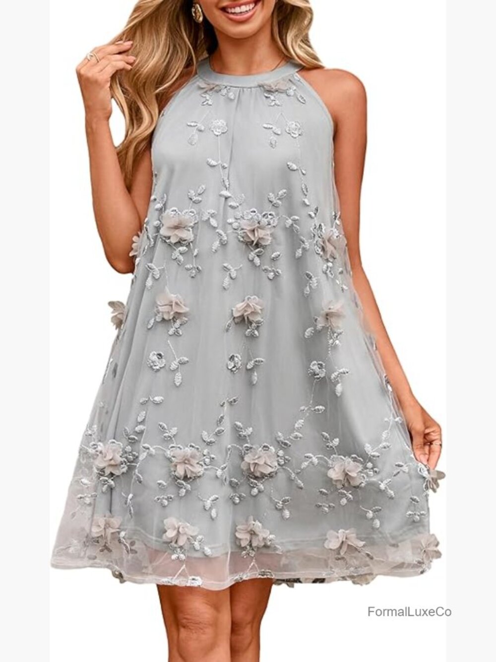 Sleeveless Halter Neck Mini Dress Flowy Tulle Wedding Guest Cocktail Party 2026